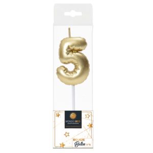 Descriptif de la BOUGIE BALLON CHIFFRE 5 : Chiffre 5 Display de 20 blisters Dimensions : H. 5 cm Référence : 1135 Matière : Cire Couleur : Doré spéciale revente Boulangerie/Pâtisserie Possibilité de prêt de présentoir sous condition