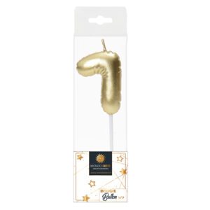 Descriptif de la BOUGIE BALLON CHIFFRE 7 : Chiffre 7 Display de 20 blisters Dimensions : H. 5 cm Référence : 1137 Matière : Cire Couleur : Doré spéciale revente Boulangerie/Pâtisserie Possibilité de prêt de présentoir sous condition