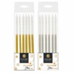 6 bougies pailletées et bicolores dorées ou argentées H.10cm – A l&rsquo;unité ou boite de 20 blisters