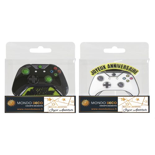 Idéale pour décorer le gâteau d'anniversaire d'un gamer, grand fan de jeux vidéos. Bougie en forme de manette de console de jeux vidéos, avec mention "Joyeux anniversaire" Conditionnent au choix : A l'unité (blister de 1 bougie) Par boite de 25 blisters Emballage avec trou européen pour suspendre à un présentoir Matière : Cire Coloris : noir, blanc