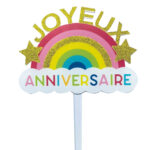 Cake Topper anniversaire arc-en-ciel H.13,5 cm L.9,1 cm – A l’unité ou boite de 24