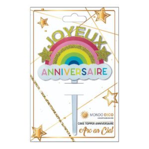 Cake Topper anniversaire arc-en-ciel - A l’unité ou boite de 24