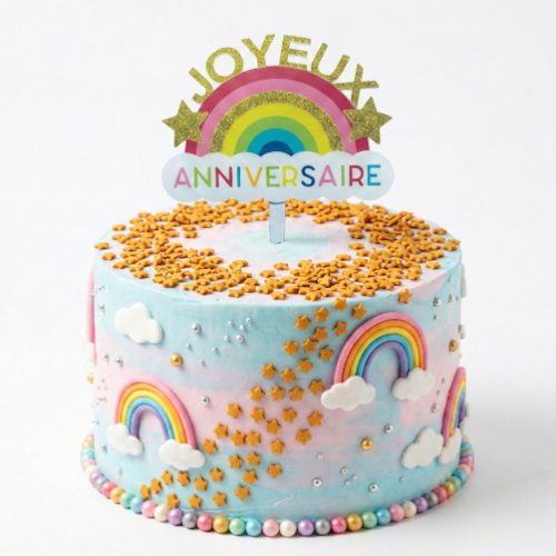 Cake Topper anniversaire arc-en-ciel - A l’unité ou boite de 24 – Image 2