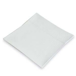 assiettes carrée Zen PM : 6 pièces Dimensions : 20,5 x 20,5 cm Matière : Céramique Couleur : Blanche Référence : 5258 Compatible lave-vaisselle et micro-ondes