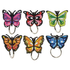 Descriptif des Porte-clés papillons : Référence : 755CC 30 pièces Dimensions : H. 3,5 à 4,5 cm Idéal pour la décoration de vos glaces et cocktails sur pique bambou à planter