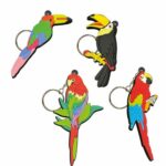 Porte-clés toucans et perroquets-sur pique – Lot de 60 – H. 5 à 7 cm