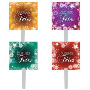 50 piques carrés « Joyeuses fêtes » clignotants – H.3,1 cm