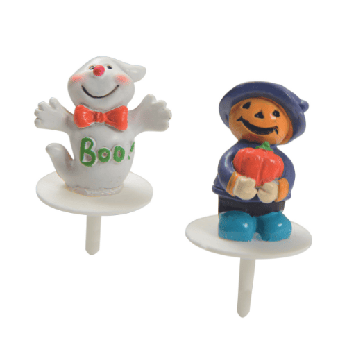 résines "Famille Halloween" : Décorations sur pique pour pâtisserie Assortiment de figurines en résine sur le thème d'Halloween (plusieurs modèles différents : sorcière, fantôme, citrouille,...) Conditionnent : sachet de 204 pièces Dimensions (hors pique) : H.3,6 cm Matière : résine Coloris : multicolore Référence : 4004