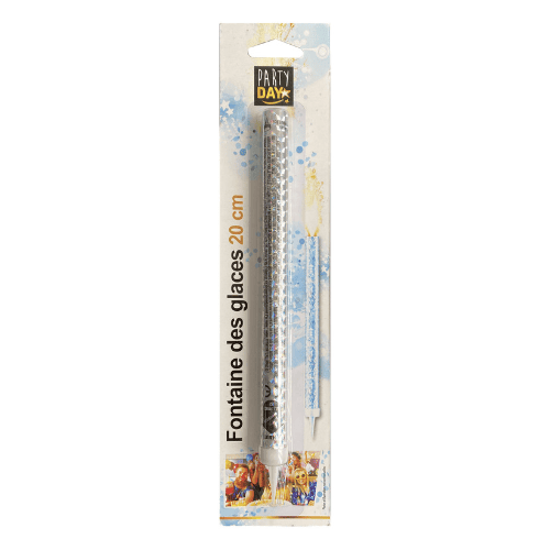 Blister fontaine des glaces XL - Artifice : tenir éloigné des matières inflammables Bien lire les instructions avant utilisation Conditionnement au choix : A l'unité (blister de 1 unité) Boite de 36 blisters (soit : 7 x 20 = 140 unités) Durée : environ 90 secondes Dimensions : L.20 cm Référence : 78 Emballage avec trou européen pour suspendre à un présentoir