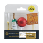 Kit Jour de l&rsquo;an pour gâteau (4 pièces avec sujet clignotant) – Décors pâtissiers