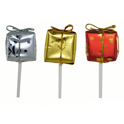 50 paquets cadeaux de Noël décoratifs : Décorations pour pâtisserie sur pique en forme de paquets cadeau de Noël Conditionnement : boite de 50 unités Assortiment de différents modèles Dimensions hors pique : H. 2,5 cm Couleur : rouge, doré, argenté Matière : plastique, papier Référence : 3056